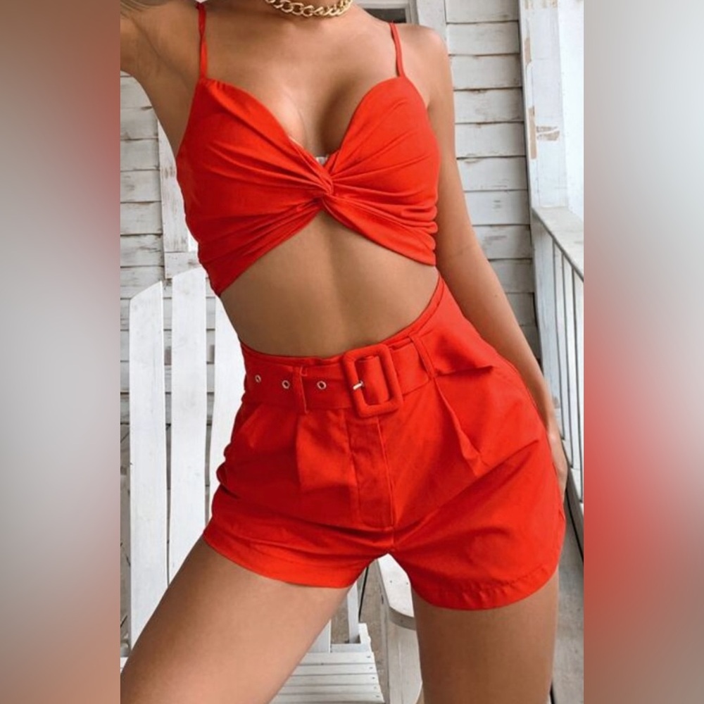 2 piece set - red - separate belt included - never worn - perfect for vacation